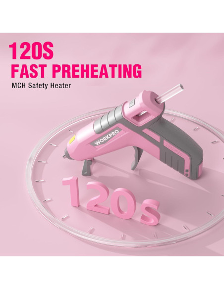 Pistola de Pegamento Caliente Inalámbrica WORKPRO 3.6V Rosa