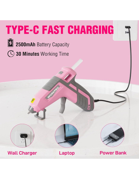 Pistola de Pegamento Caliente Inalámbrica WORKPRO 3.6V Rosa