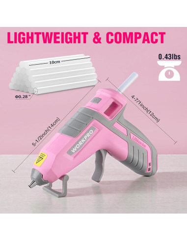 Pistola de Pegamento Caliente Inalámbrica WORKPRO 3.6V Rosa