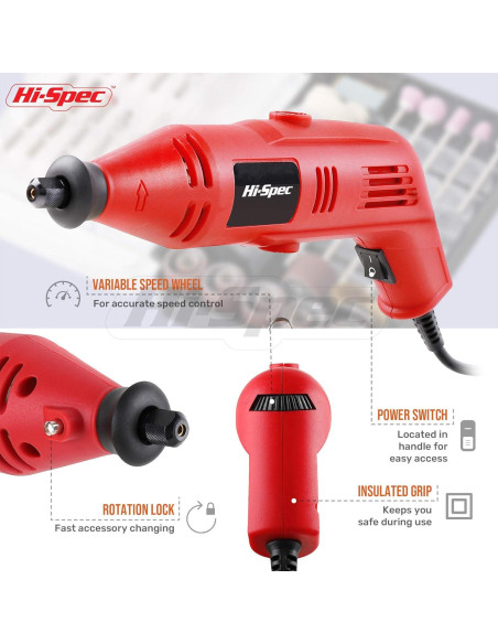Kit de Herramientas Rotativas Eléctricas Hi-Spec 130W 121 Piezas