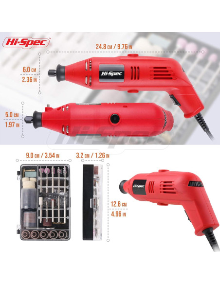 Kit de Herramientas Rotativas Eléctricas Hi-Spec 130W 121 Piezas