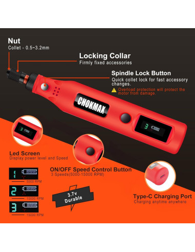Mini Herramienta Rotativa Inalámbrica CHOKMAX 3 Velocidades 72 Accesorios