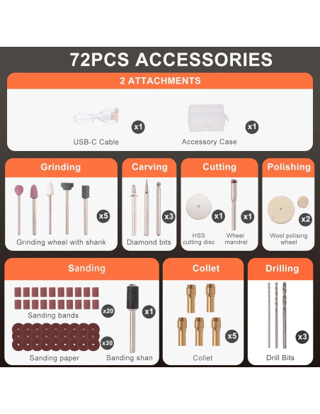 Mini Herramienta Rotativa Inalámbrica CHOKMAX 3 Velocidades 72 Accesorios
