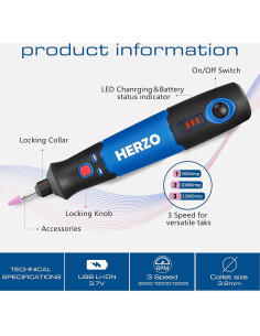 Mini Herramienta Rotativa Inalámbrica HERZO 3.7V con 31 Accesorios 2