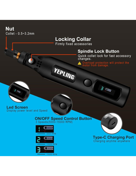 Herramienta Rotativa Inalámbrica YEPLING HJ102 3.7V 72 Accesorios