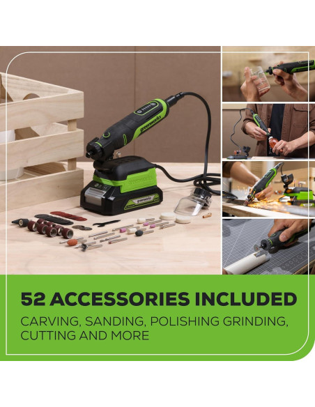 Kit Herramienta Rotativa Inalámbrica Greenworks 24V 52 Accesorios
