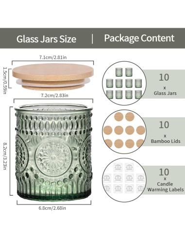 10 Tarros de Vidrio para Hacer Velas DARJEN 211.65 g Verde