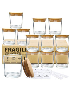 Tarros de Velas de Vidrio CONNOO 295g con Tapas de Bambú - 12 Piezas