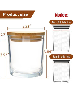 Tarros de Velas de Vidrio CONNOO 295g con Tapas de Bambú - 12 Piezas 2