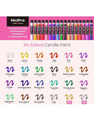 Bolígrafo de Cera para Velas Nicpro 24 Colores 30 ml