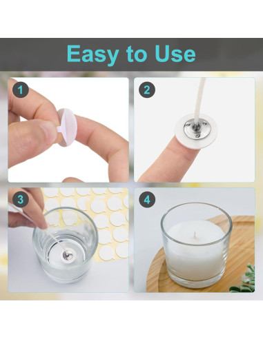 2400 Pegatinas para Mechas de Velas Aubeco - Doble Cara Resistente al Calor