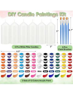 Kit de Pintura de Velas MTLEE 48 Pcs DIY con 6 Velas Blancas 2