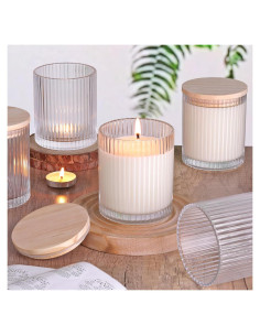Set de 8 Frascos de Vela de Vidrio 10 OZ Sunnyfuture con Tapa de Madera