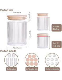 Set de 8 Frascos de Vela de Vidrio 10 OZ Sunnyfuture con Tapa de Madera 2