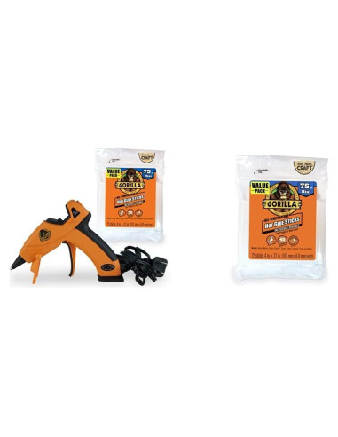 Kit Pistola de Pegamento Caliente Dual GORILLA + 75 Barras 10.16cm