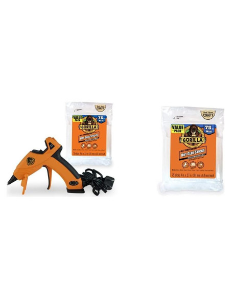 Kit Pistola de Pegamento Caliente Dual GORILLA + 75 Barras 10.16cm