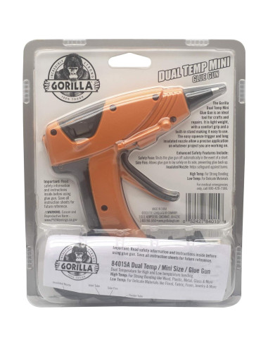 Kit Pistola de Pegamento Caliente Dual GORILLA + 75 Barras 10.16cm
