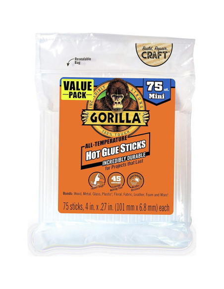 Kit Pistola de Pegamento Caliente Dual GORILLA + 75 Barras 10.16cm