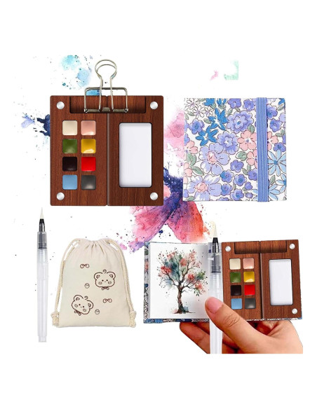 Mini Kit de Acuarela Portátil Gootxusk 8 Colores 5.8cm