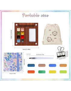 Mini Kit de Acuarela Portátil Gootxusk 8 Colores 5.8cm 2