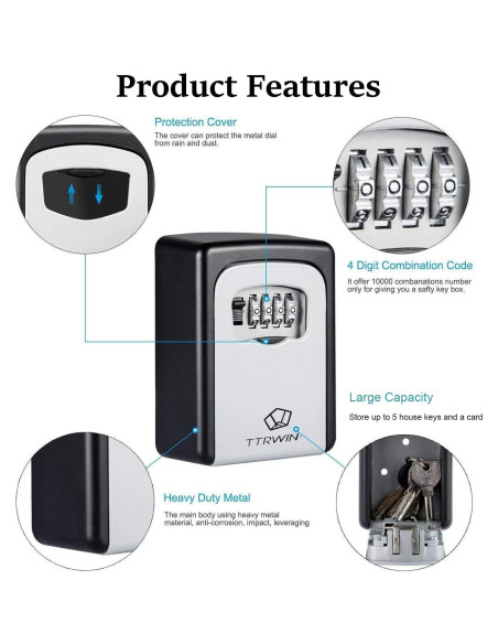Caja de Llave TTRWIN Montada en Pared con Combinación 4 Dígitos