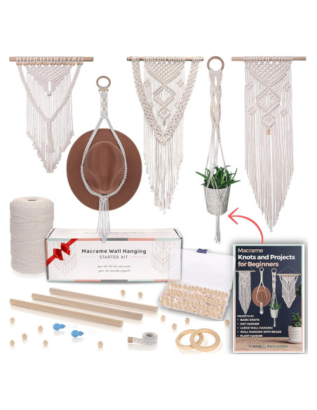Kit de Macramé MIGO Creates para Principiantes - 58 Piezas y 201m Hilo