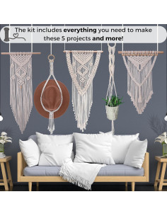 Kit de Macramé MIGO Creates para Principiantes - 58 Piezas y 201m Hilo 2