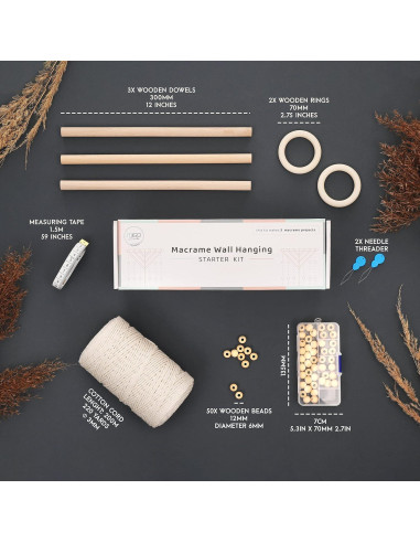 Kit de Macramé MIGO Creates para Principiantes - 58 Piezas y 201m Hilo