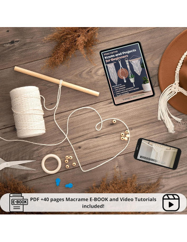 Kit de Macramé MIGO Creates para Principiantes - 58 Piezas y 201m Hilo