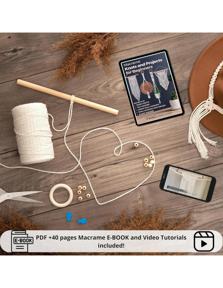 Kit de Macramé MIGO Creates para Principiantes - 58 Piezas y 201m Hilo