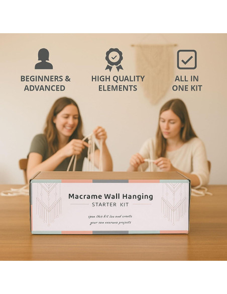Kit de Macramé MIGO Creates para Principiantes - 58 Piezas y 201m Hilo