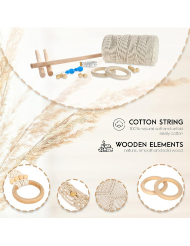 Kit de Macramé MIGO Creates para Principiantes - 58 Piezas y 201m Hilo