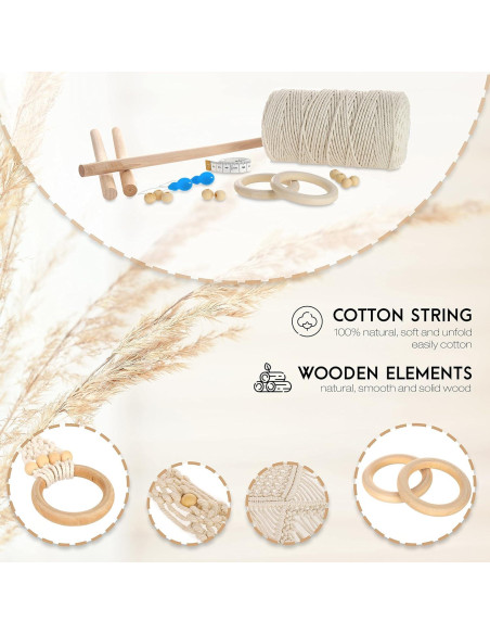 Kit de Macramé MIGO Creates para Principiantes - 58 Piezas y 201m Hilo
