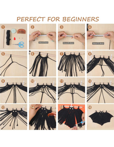 Kit de Macramé Halloween FREEBLOSS - Colgante Murciélago DIY