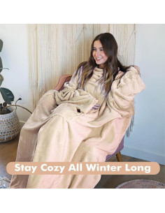 Manta Portátil Tirrinia Unisex Latte, Forro Polar con Mangas 2