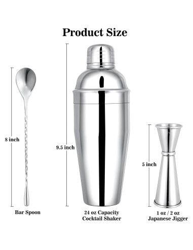 Shaker de cóctel BARsics 24 oz acero inoxidable con jigger y cuchara