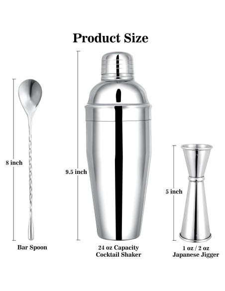 Shaker de cóctel BARsics 24 oz acero inoxidable con jigger y cuchara