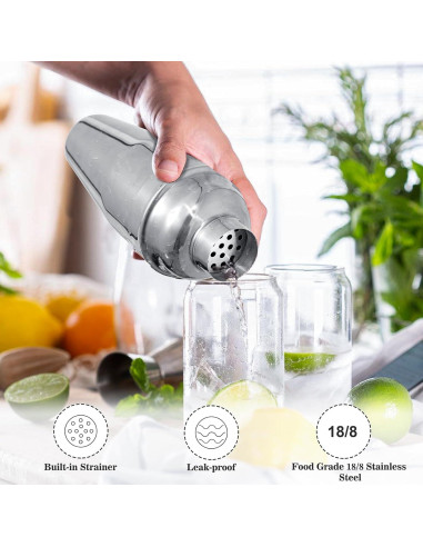 Shaker de cóctel BARsics 24 oz acero inoxidable con jigger y cuchara