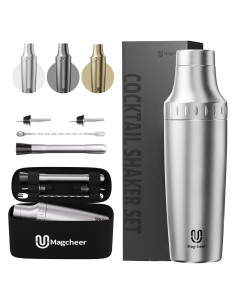 Juego de Coctelera Híbrida Magcheer 30 oz Acero Inoxidable Plata