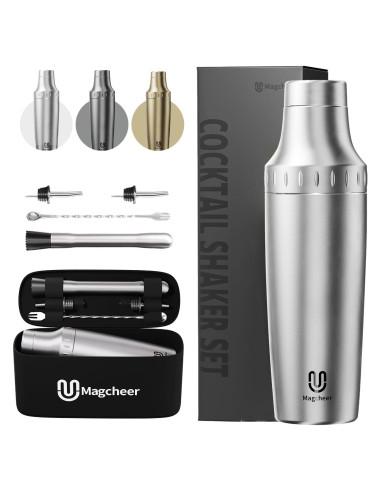 Juego de Coctelera Híbrida Magcheer 30 oz Acero Inoxidable Plata