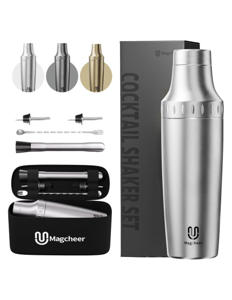 Juego de Coctelera Híbrida Magcheer 30 oz Acero Inoxidable Plata