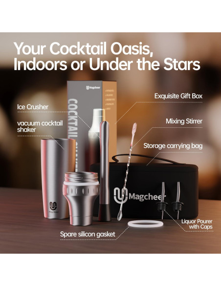 Juego de Coctelera Híbrida Magcheer 30 oz Acero Inoxidable Plata