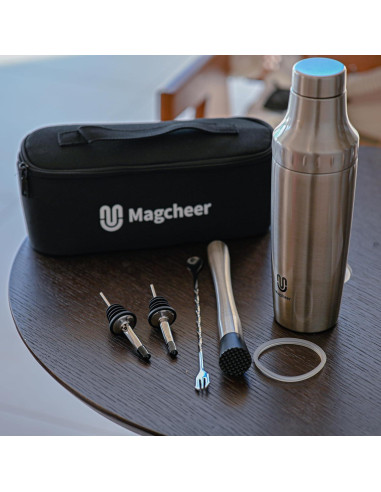 Juego de Coctelera Híbrida Magcheer 30 oz Acero Inoxidable Plata
