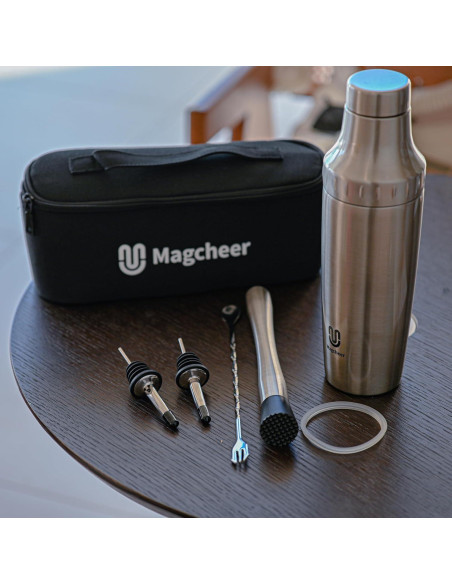 Juego de Coctelera Híbrida Magcheer 30 oz Acero Inoxidable Plata