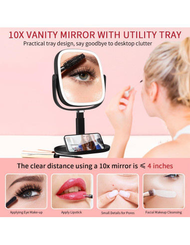 Espejo de Maquillaje Iluminado Vanmirr 21.6 cm 1x/10x Ajustable