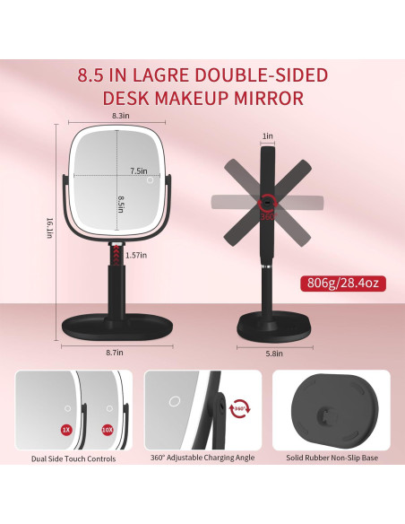 Espejo de Maquillaje Iluminado Vanmirr 21.6 cm 1x/10x Ajustable