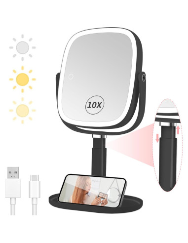 Espejo de Maquillaje Iluminado Vanmirr 21.6 cm 1x/10x Ajustable