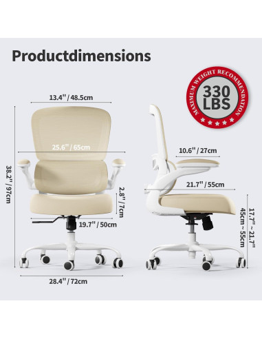 Silla de Oficina Ergonómica TRALT Beige, Soporta 149.68 kg