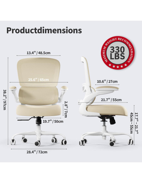 Silla de Oficina Ergonómica TRALT Beige, Soporta 149.68 kg