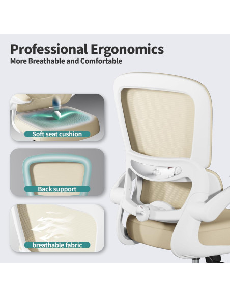 Silla de Oficina Ergonómica TRALT Beige, Soporta 149.68 kg